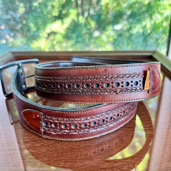 Vintage Levi’s Hand Laced Steerhide Leather Belt Size 32  Braided Tooled Design - Picture 1 of 11